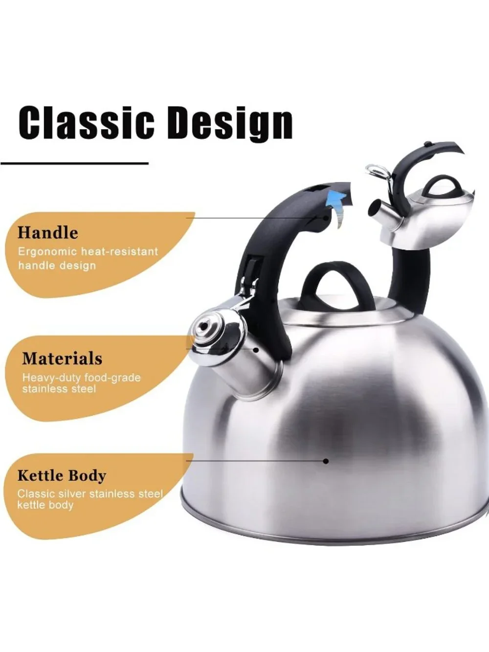 GGC 3.1QT Silver Stainless Steel Whistling Tea Kettles For Kitchen Stove Top